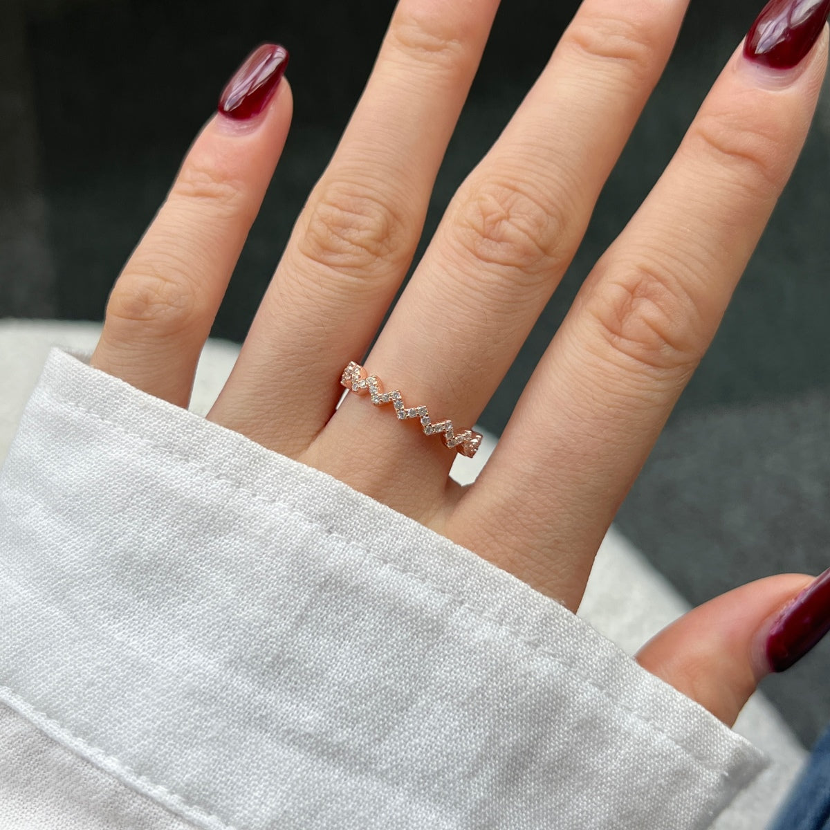[Okajuri Jewelry]Delicate Enchanting Wave Shape Daily Ring