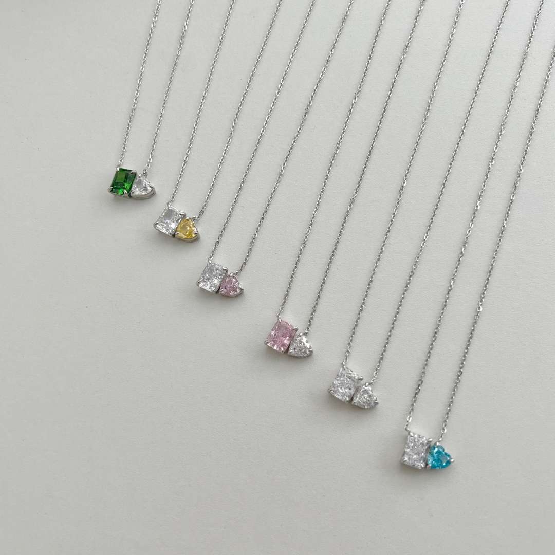 [Okajuri Jewelry]Dazzling Square & Heart Shape Necklace