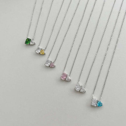 [Okajuri Jewelry]Dazzling Square & Heart Shape Necklace