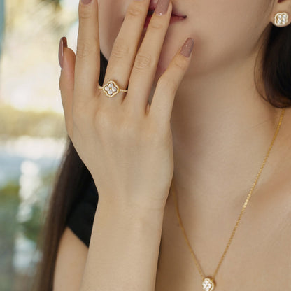 [Okajuri Jewelry]Four Leaf Clover Flower Design Ring