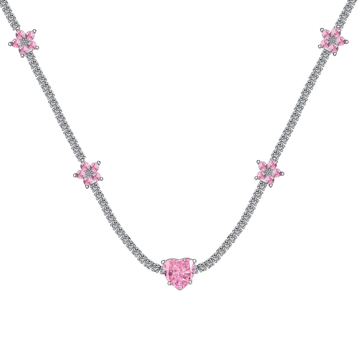 [Okajuri Jewelry]Dazzling Pink Heart Flower Necklace