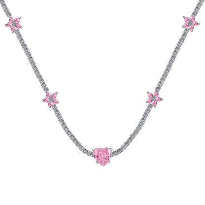 [Okajuri Jewelry]Dazzling Pink Heart Flower Necklace