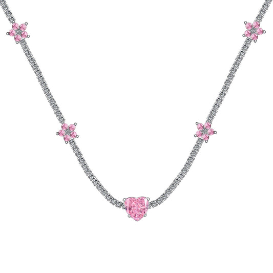 [Okajuri Jewelry]Dazzling Pink Heart Flower Necklace
