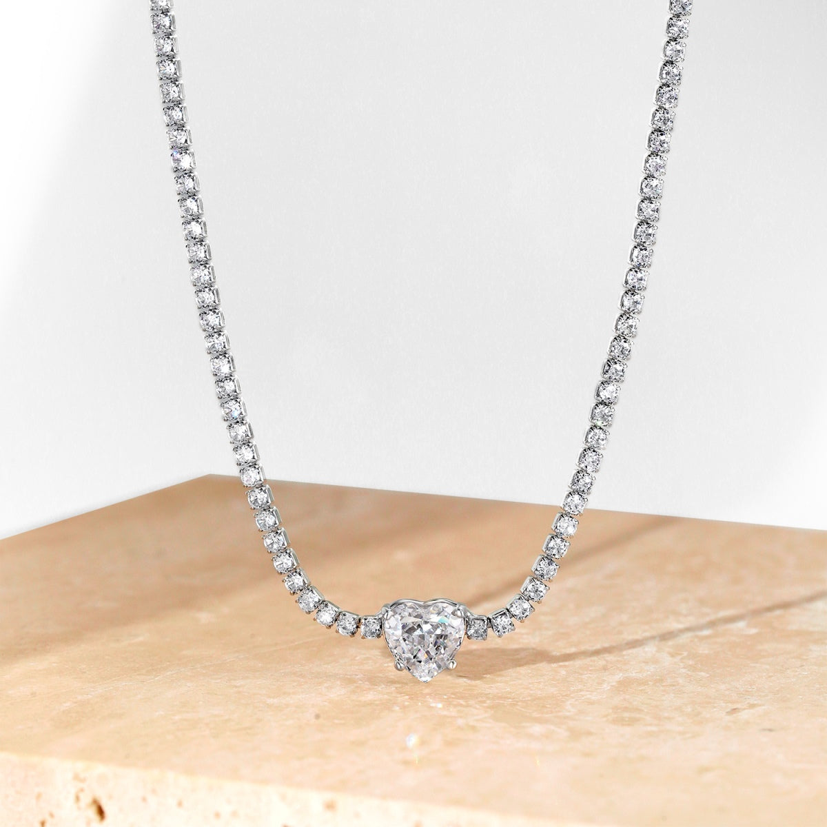 [Okajuri Jewelry]2.0 Carat Sparkling Tennis Heart Cut Necklace