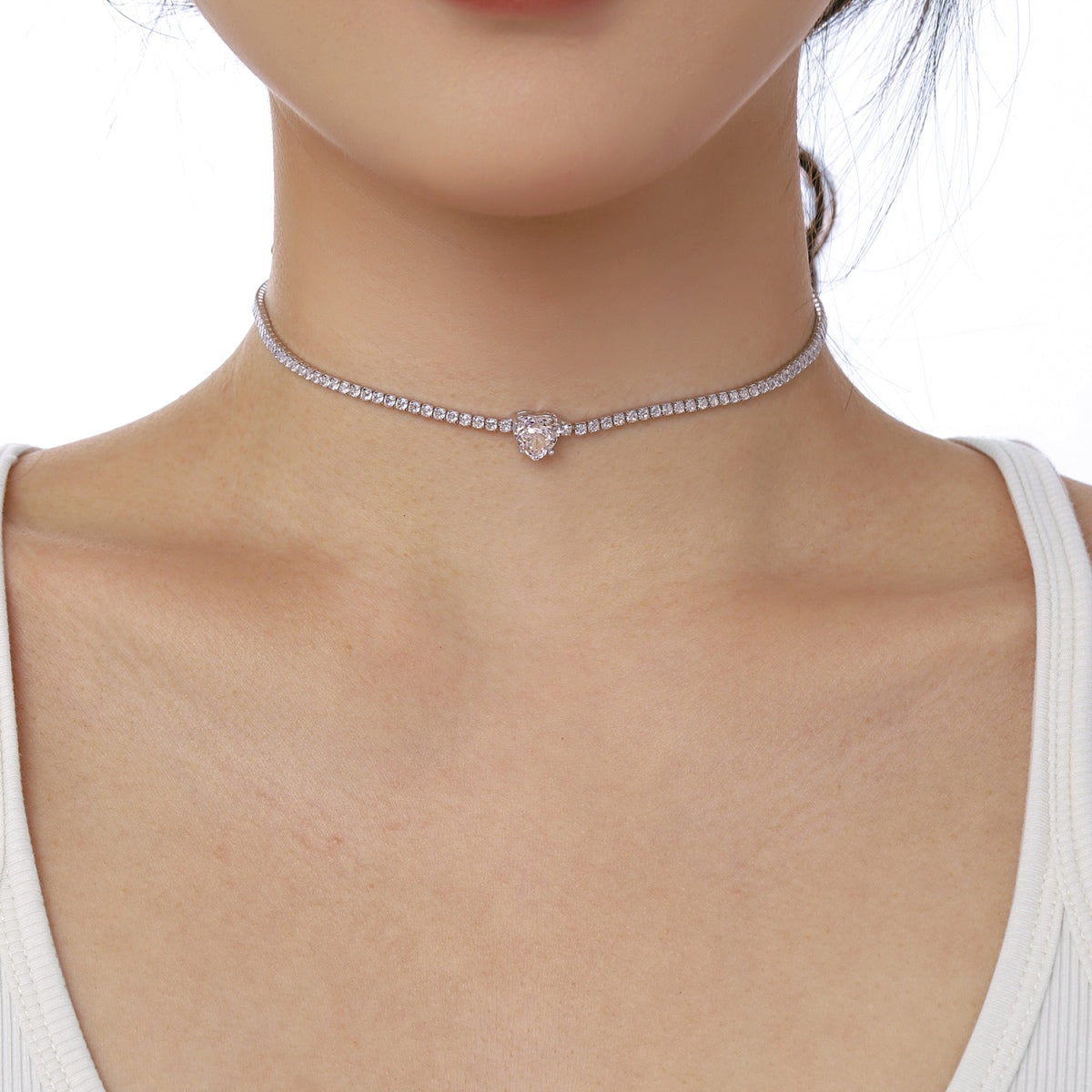 [Okajuri Jewelry]2.0 Carat Sparkling Tennis Heart Cut Necklace