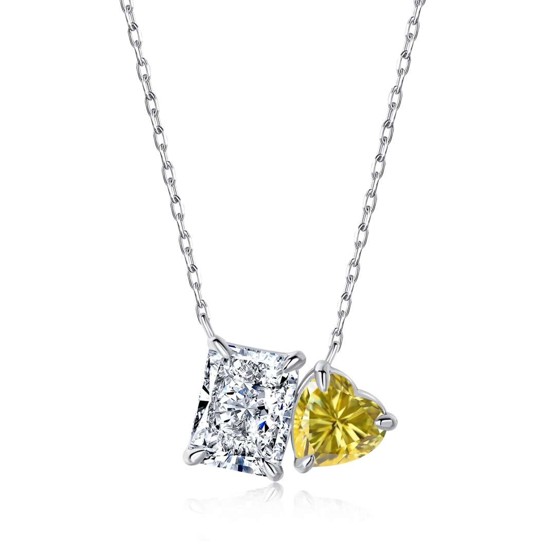 [Okajuri Jewelry]Dazzling Square & Heart Shape Necklace