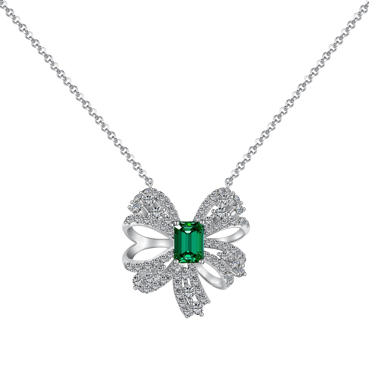 [Okajuri Jewelry]Luxurious Flower Shape Emerald Cut Necklace