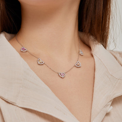 [Okajuri Jewelry]Sparkling Five Heart Necklace