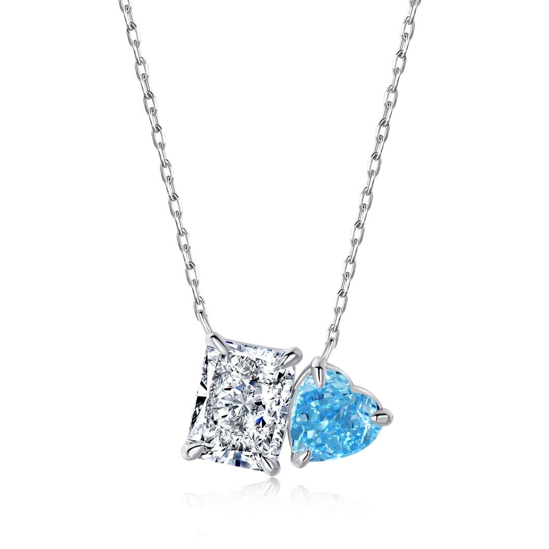 [Okajuri Jewelry]Dazzling Square & Heart Shape Necklace