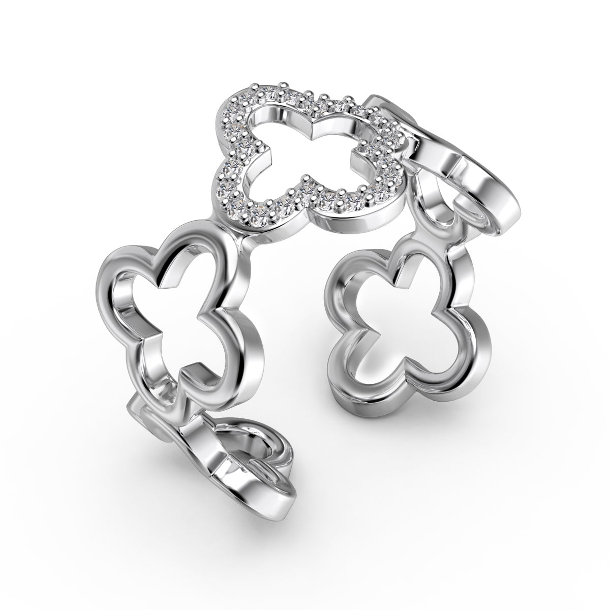 [Okajuri Jewelry]Hollow Design Four-Leaf Clover Flower Shape Ring