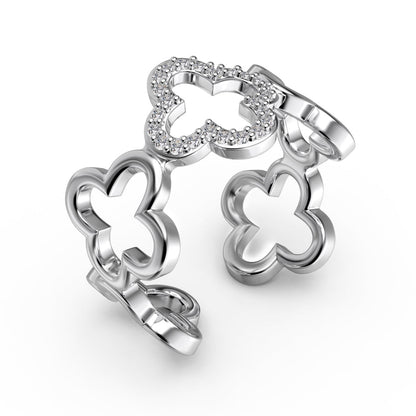 [Okajuri Jewelry]Hollow Design Four-Leaf Clover Flower Shape Ring