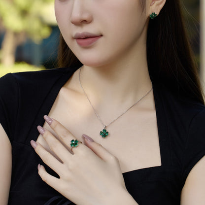 [Okajuri Jewelry]Heart-shaped Four-Leaf Clover Ball Ring