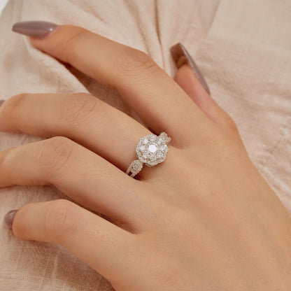 [Okajuri Jewelry]Delicate Colorful Round Cut Flower Shape Wedding Ring