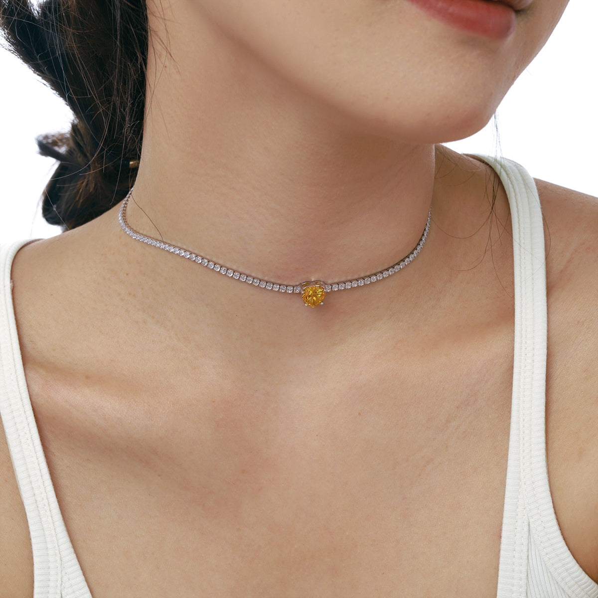 [Okajuri Jewelry]2.0 Carat Sparkling Tennis Heart Cut Necklace