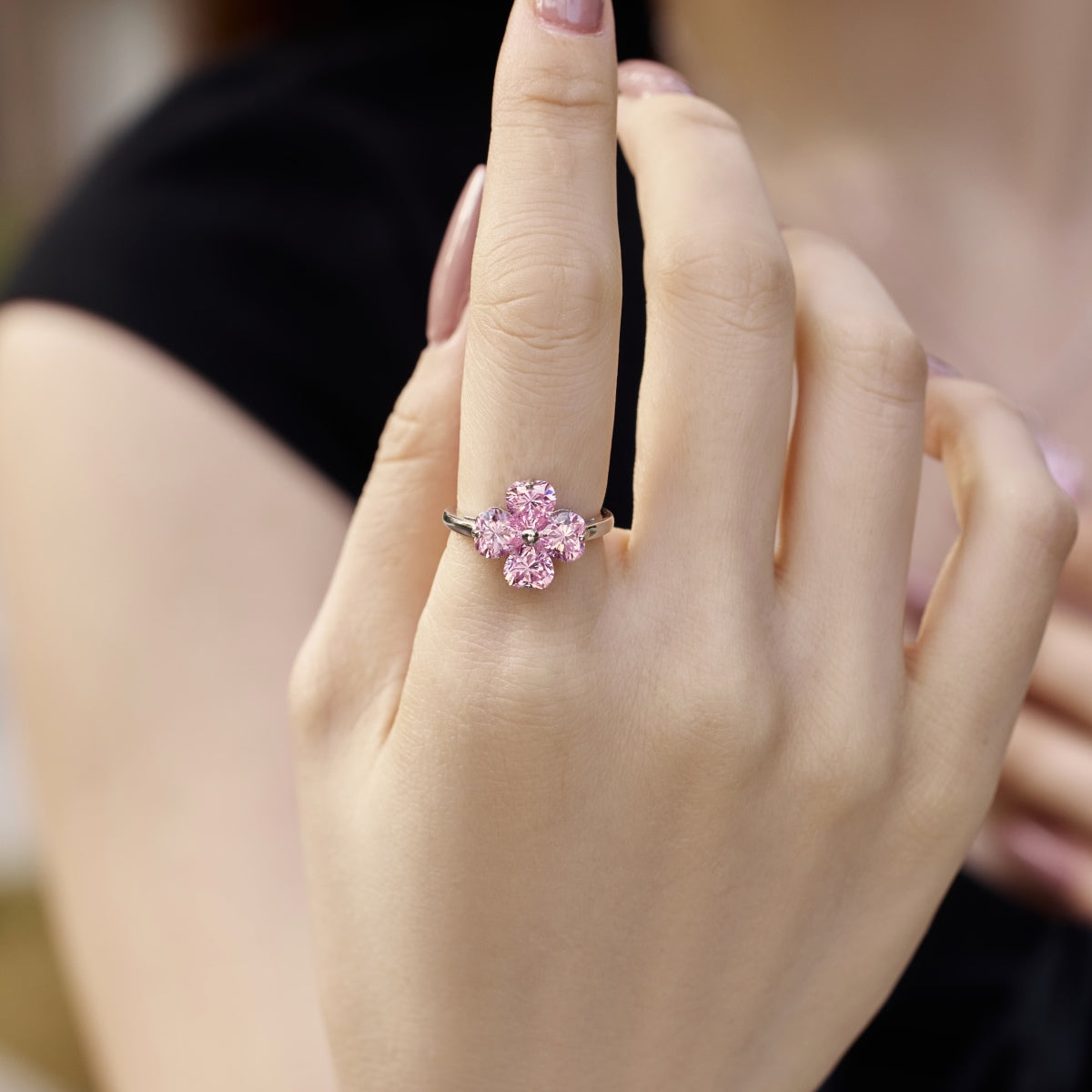 [Okajuri Jewelry]Heart-shaped Four-Leaf Clover Ball Ring