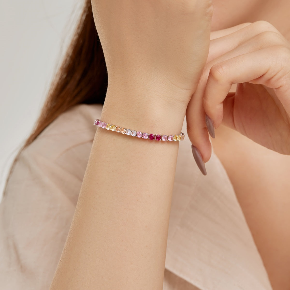 [Okajuri Jewelry]Radiant Colorful Round Cut Tennis Bracelet