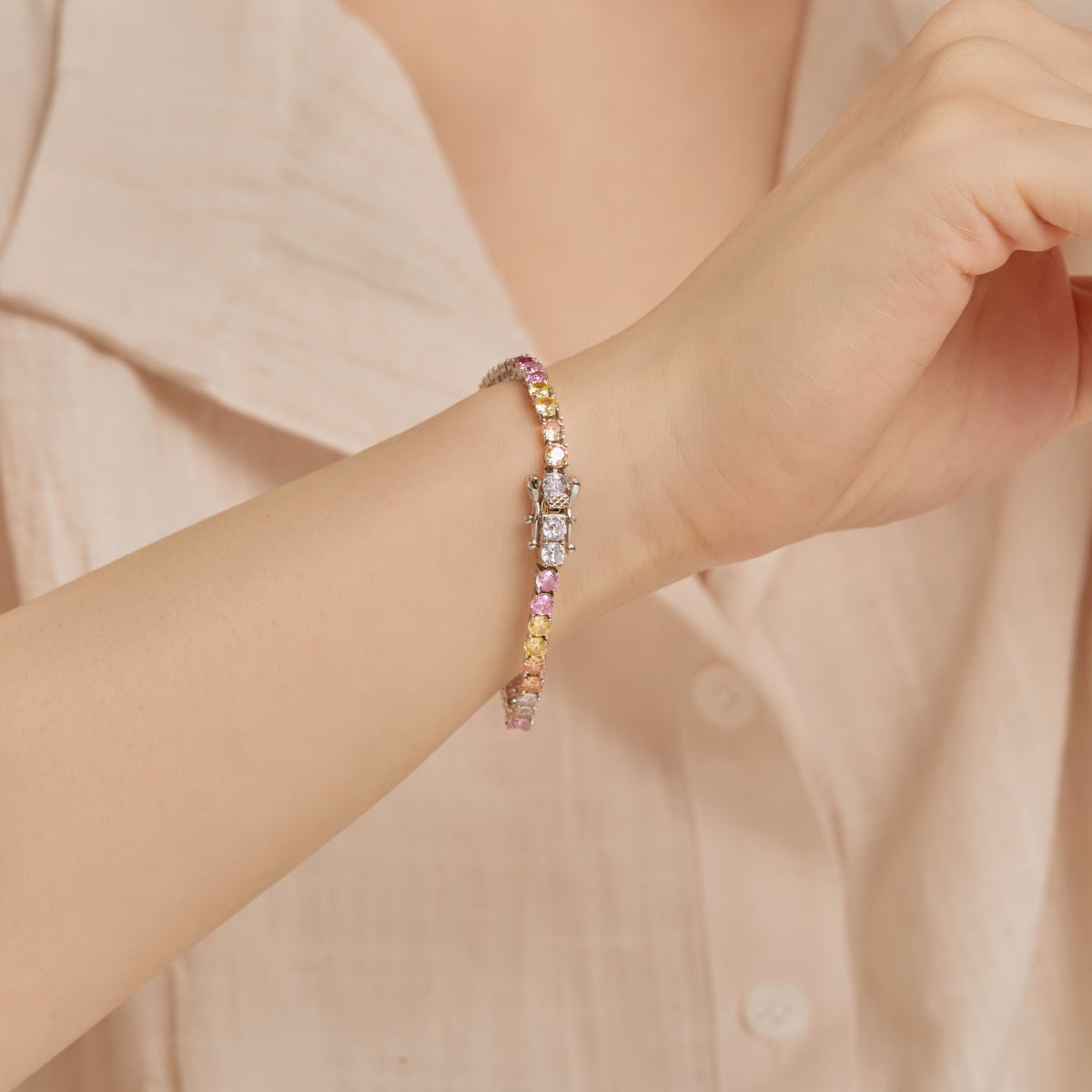 [Okajuri Jewelry]Radiant Colorful Round Cut Tennis Bracelet