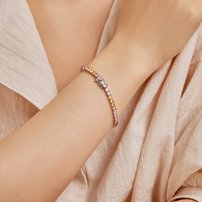 [Okajuri Jewelry]Radiant Colorful Round Cut Tennis Bracelet