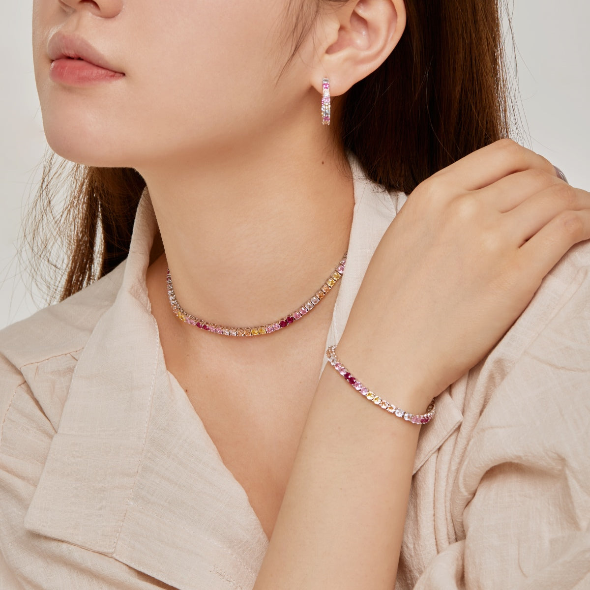 [Okajuri Jewelry]Radiant Colorful Round Cut Tennis Bracelet