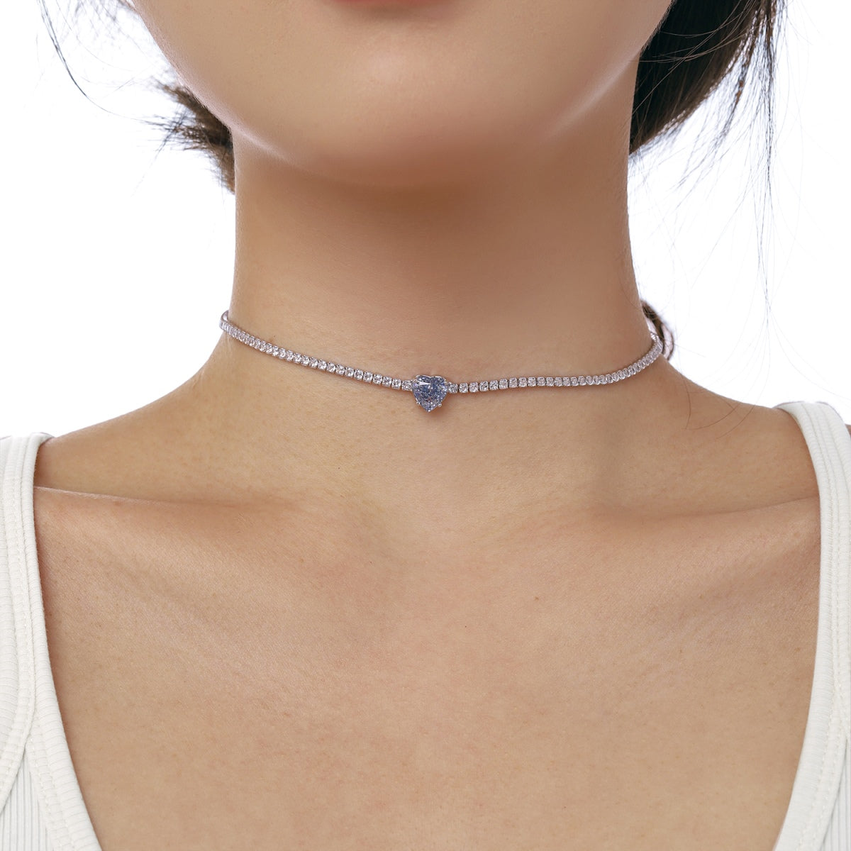 [Okajuri Jewelry]2.0 Carat Sparkling Tennis Heart Cut Necklace