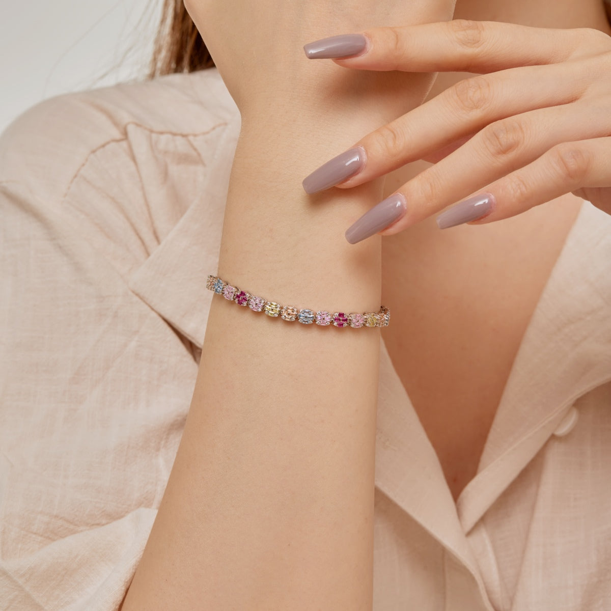[Okajuri Jewelry]Delicate Colorful Emerald Cut Daily Bracelet