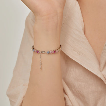 [Okajuri Jewelry]Delicate Colorful Emerald Cut Daily Bracelet