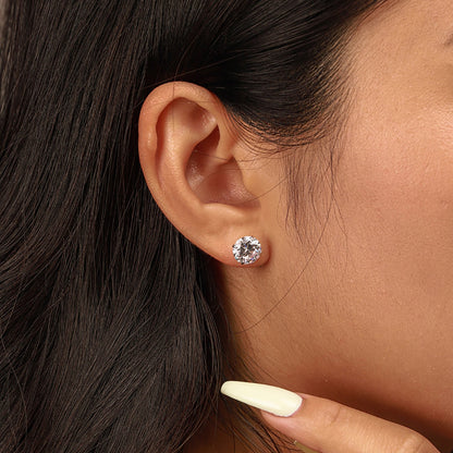 [Okajuri Jewelry]Stylish Shiny Round Center Stone Stud Earrings