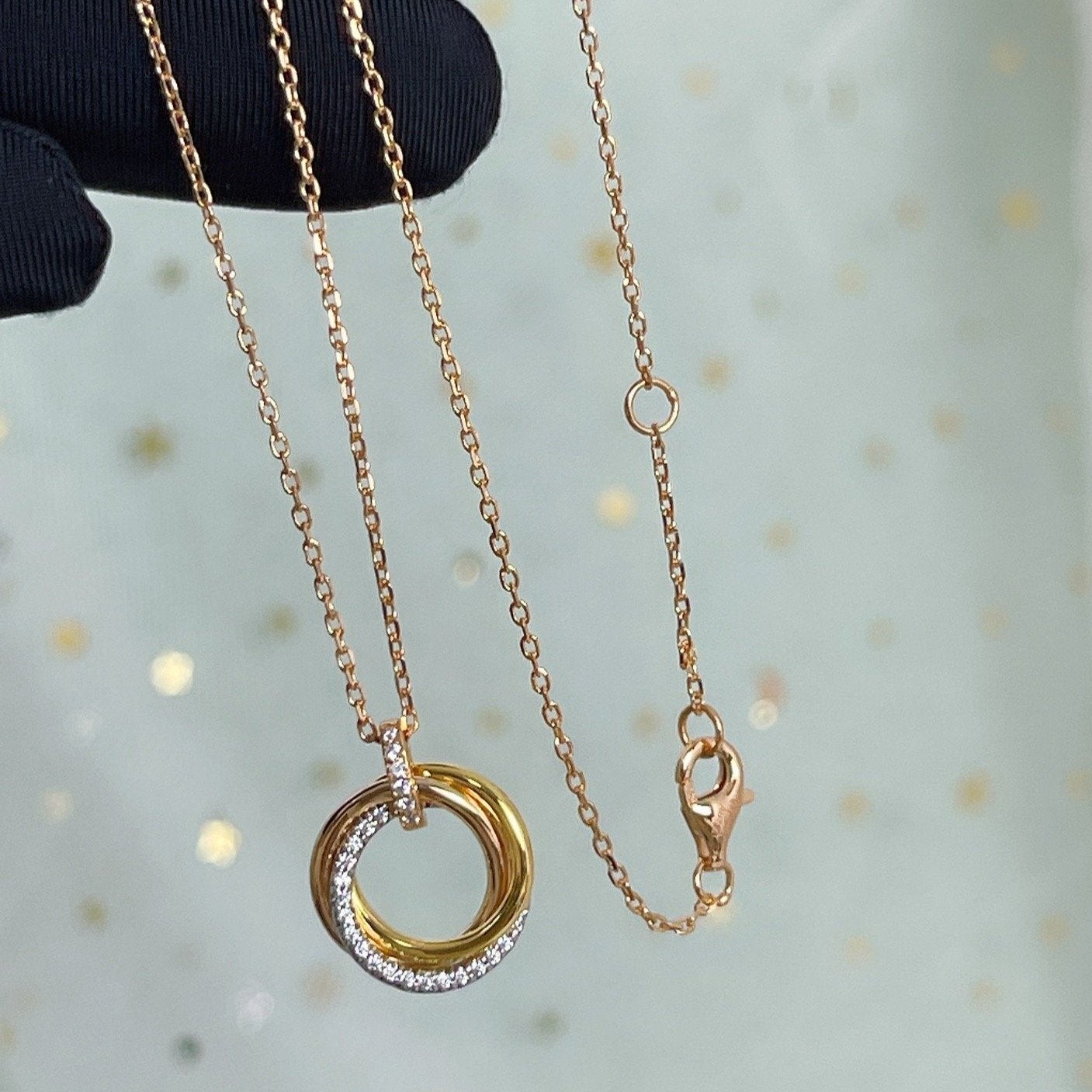 [Okajuri Jewelry]TRINITY NECKLACE SILVER GOLD PINK GOLD DIAMONDS