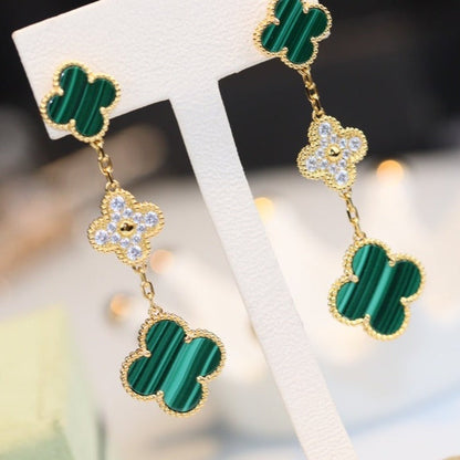 [Okajuri Jewelry]CLOVER EARRINGS GOLD MALACHITE DIAMOND 3 MOTIF