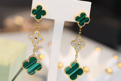 [Okajuri Jewelry]CLOVER EARRINGS GOLD MALACHITE DIAMOND 3 MOTIF