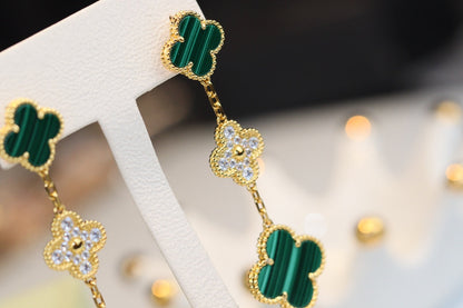[Okajuri Jewelry]CLOVER EARRINGS GOLD MALACHITE DIAMOND 3 MOTIF