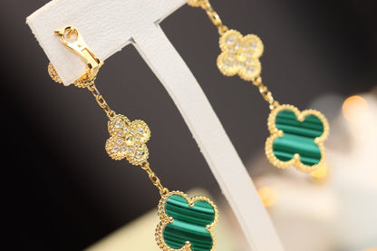 [Okajuri Jewelry]CLOVER EARRINGS GOLD MALACHITE DIAMOND 3 MOTIF