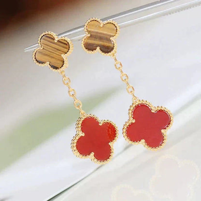 [Okajuri Jewelry]CLOVER  2 MOTIF  TIGER EYE CARNELIAN EARRINGS