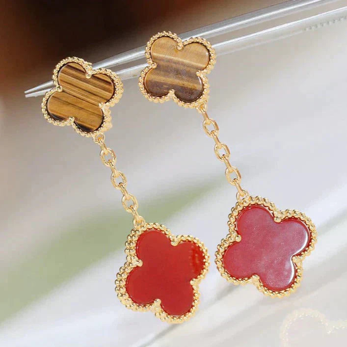 [Okajuri Jewelry]CLOVER  2 MOTIF  TIGER EYE CARNELIAN EARRINGS