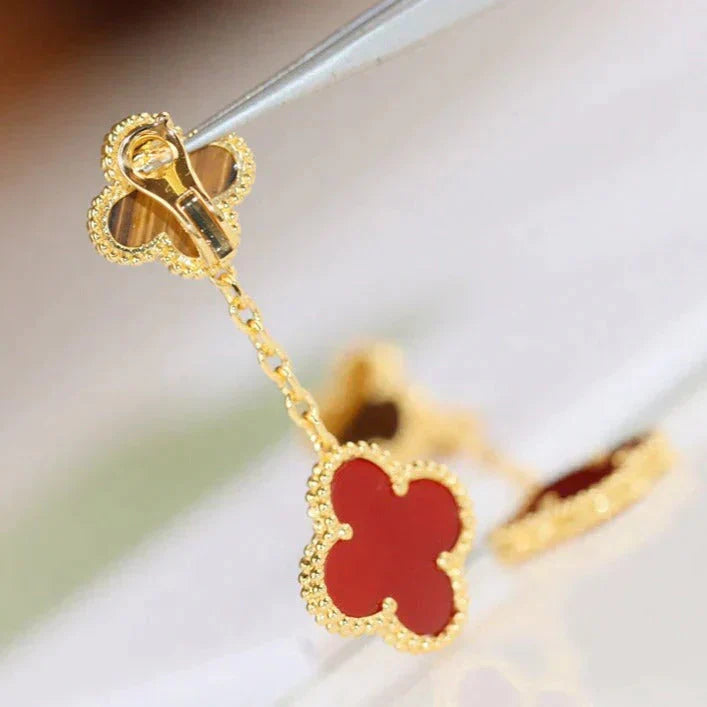 [Okajuri Jewelry]CLOVER  2 MOTIF  TIGER EYE CARNELIAN EARRINGS