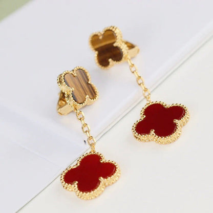 [Okajuri Jewelry]CLOVER  2 MOTIF  TIGER EYE CARNELIAN EARRINGS