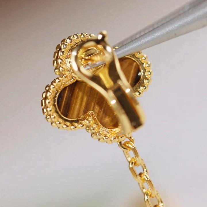 [Okajuri Jewelry]CLOVER  2 MOTIF  TIGER EYE CARNELIAN EARRINGS