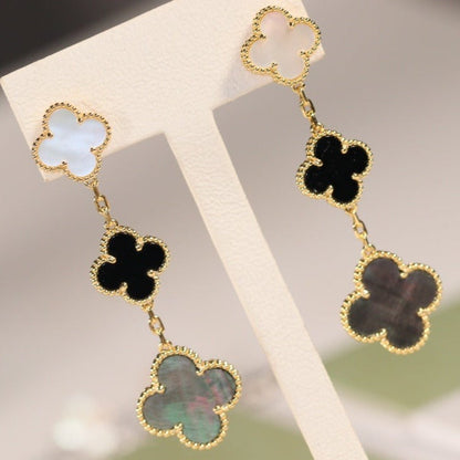 [Okajuri Jewelry]CLOVER EARRINGS GOLD ONYX MOP 3 MOTIF