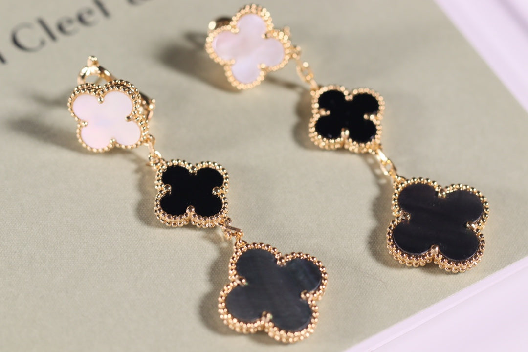 [Okajuri Jewelry]CLOVER EARRINGS GOLD ONYX MOP 3 MOTIF