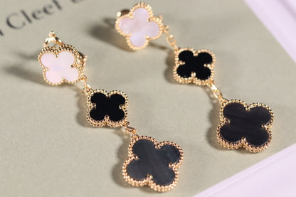 [Okajuri Jewelry]CLOVER EARRINGS GOLD ONYX MOP 3 MOTIF