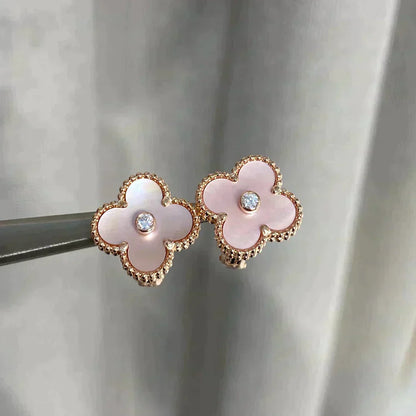 [Okajuri Jewelry]CLOVER MEDIUM 1 MOTIFS  PINK MOP DIAMOND EARRINGS