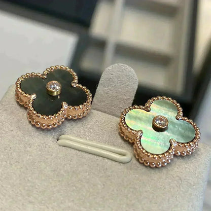 [Okajuri Jewelry]CLOVER MEDIUM 1 MOTIFS GRAY MOP  DIAMOND EARRINGS