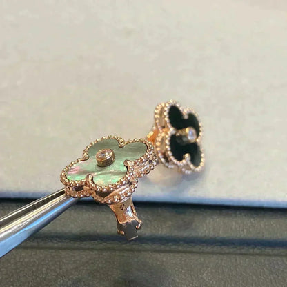 [Okajuri Jewelry]CLOVER MEDIUM 1 MOTIFS GRAY MOP  DIAMOND EARRINGS