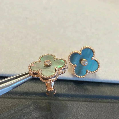 [Okajuri Jewelry]CLOVER MEDIUM 1 MOTIFS GRAY MOP  DIAMOND EARRINGS