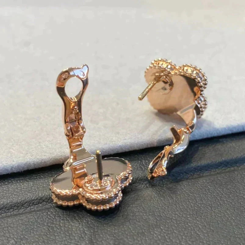 [Okajuri Jewelry]CLOVER MEDIUM 1 MOTIFS GRAY MOP  DIAMOND EARRINGS