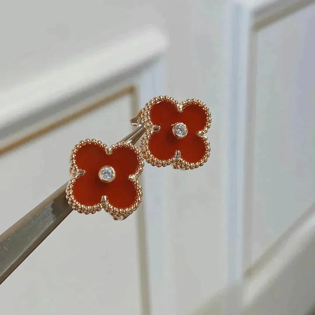 [Okajuri Jewelry]CLOVER MEDIUM 1 MOTIFS CARNELIAN  DIAMOND earrings