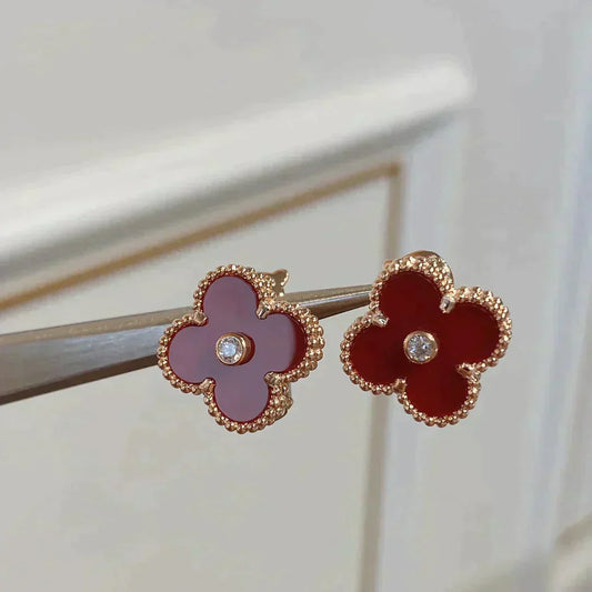 [Okajuri Jewelry]CLOVER MEDIUM 1 MOTIFS CARNELIAN  DIAMOND earrings