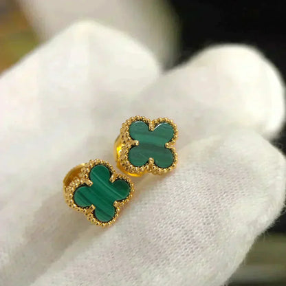[Okajuri Jewelry]CLOVER MINI 9.5MM MALACHITE  EARRINGS