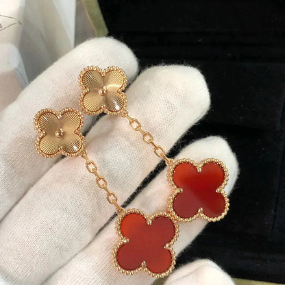 [Okajuri Jewelry]CLOVER 2 MOTIF  LASER CARNELIAN EARRINGS
