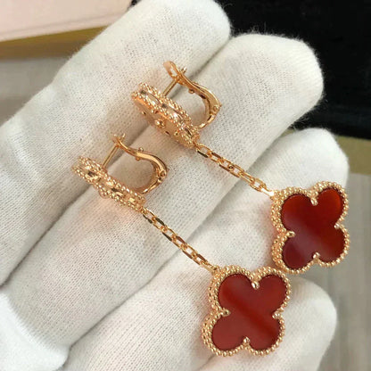 [Okajuri Jewelry]CLOVER 2 MOTIF  LASER CARNELIAN EARRINGS